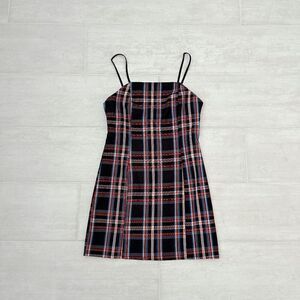 Urban Outfitters Mini Dress Size XS Blue Plaid Sheath Strap Sleeveless Academia
